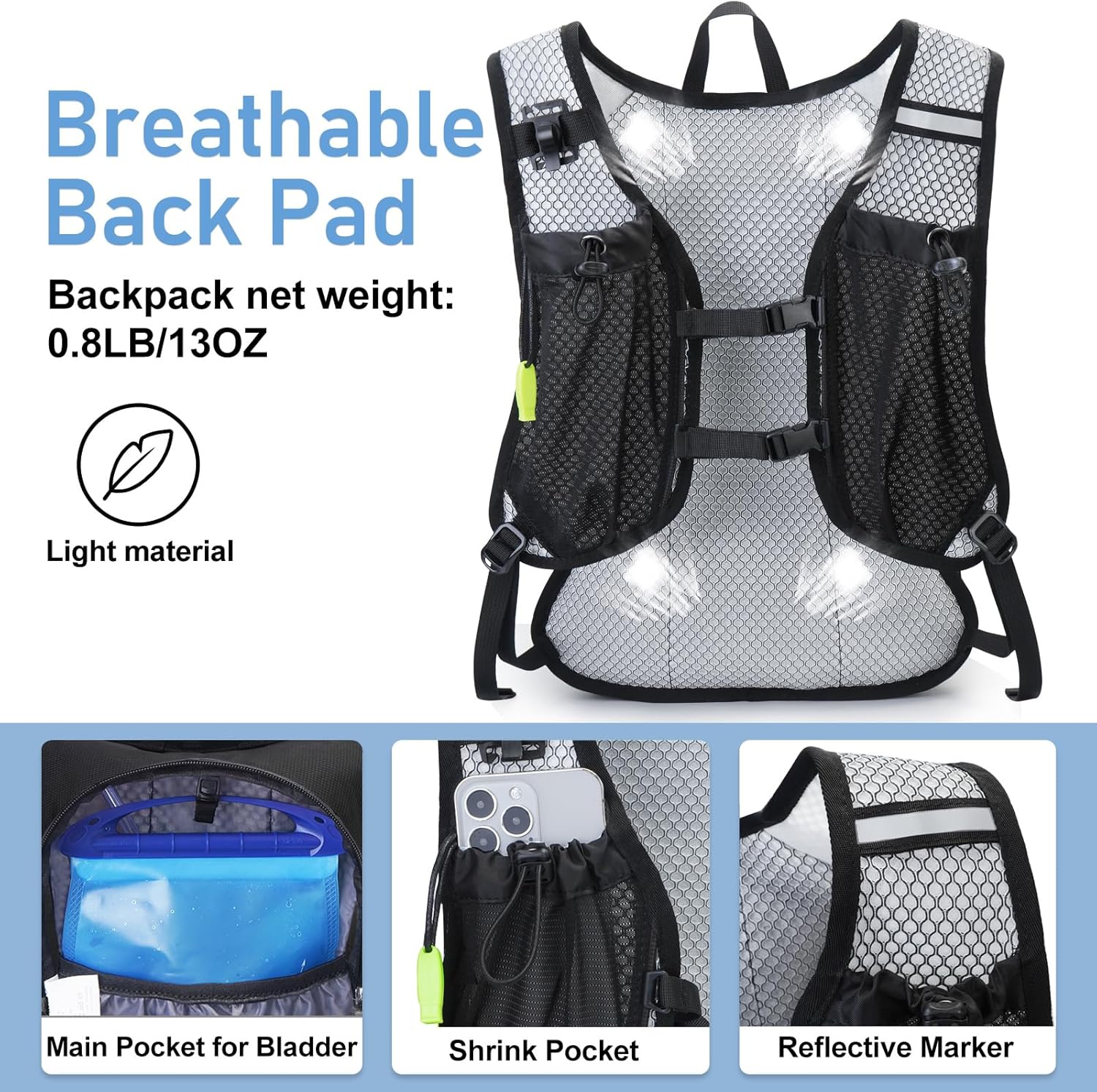Lightweight Hydration Backpack, Running Backpack with 2L Water Bladder, Hydro Water Daypack for Cycling Hiking Rave for Men Women - Image 3