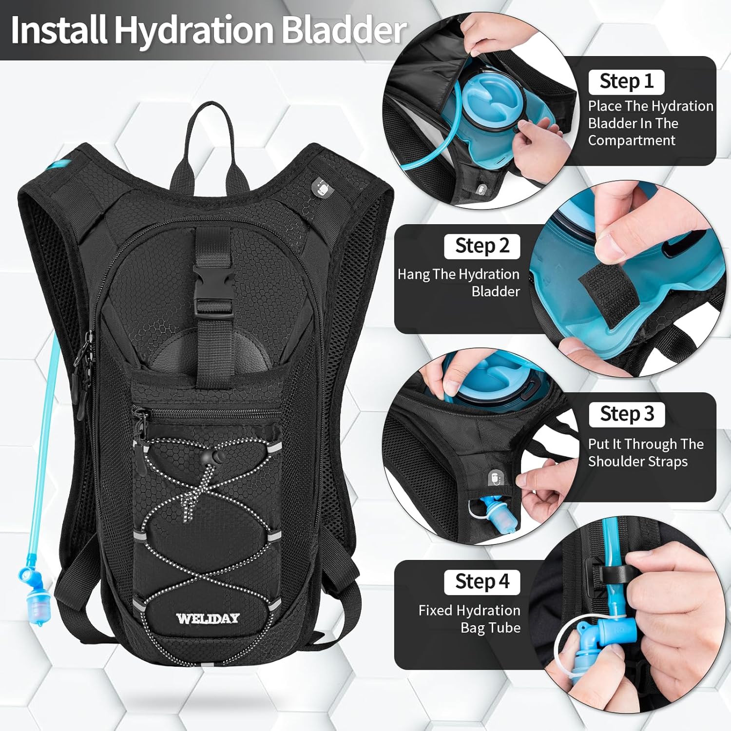 Hydration Backpack with Leak Proof Water Bladder, Lightweight Hydro Water Daypack for Rave, Cycling, Running, Hiking, Climbing - Image 4