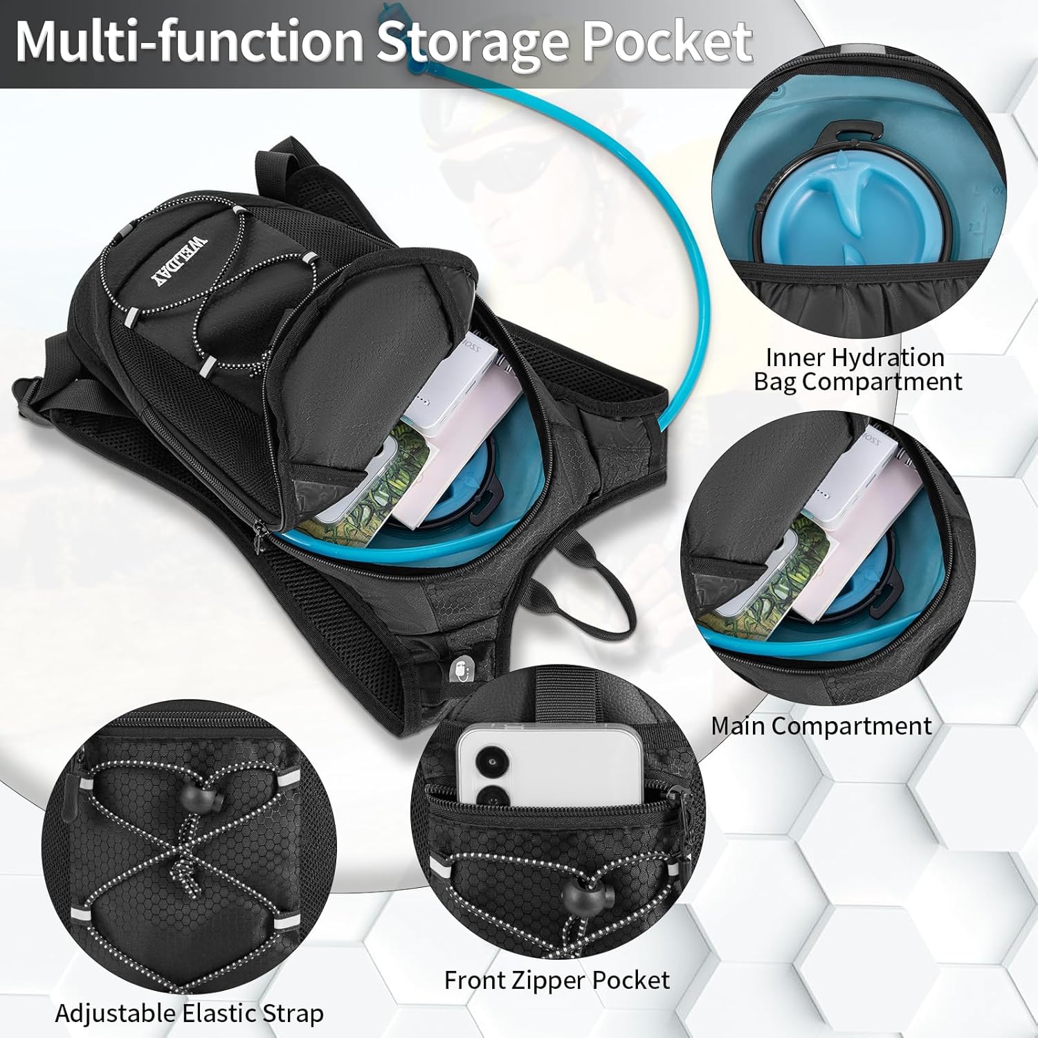 Hydration Backpack with Leak Proof Water Bladder, Lightweight Hydro Water Daypack for Rave, Cycling, Running, Hiking, Climbing - Image 5