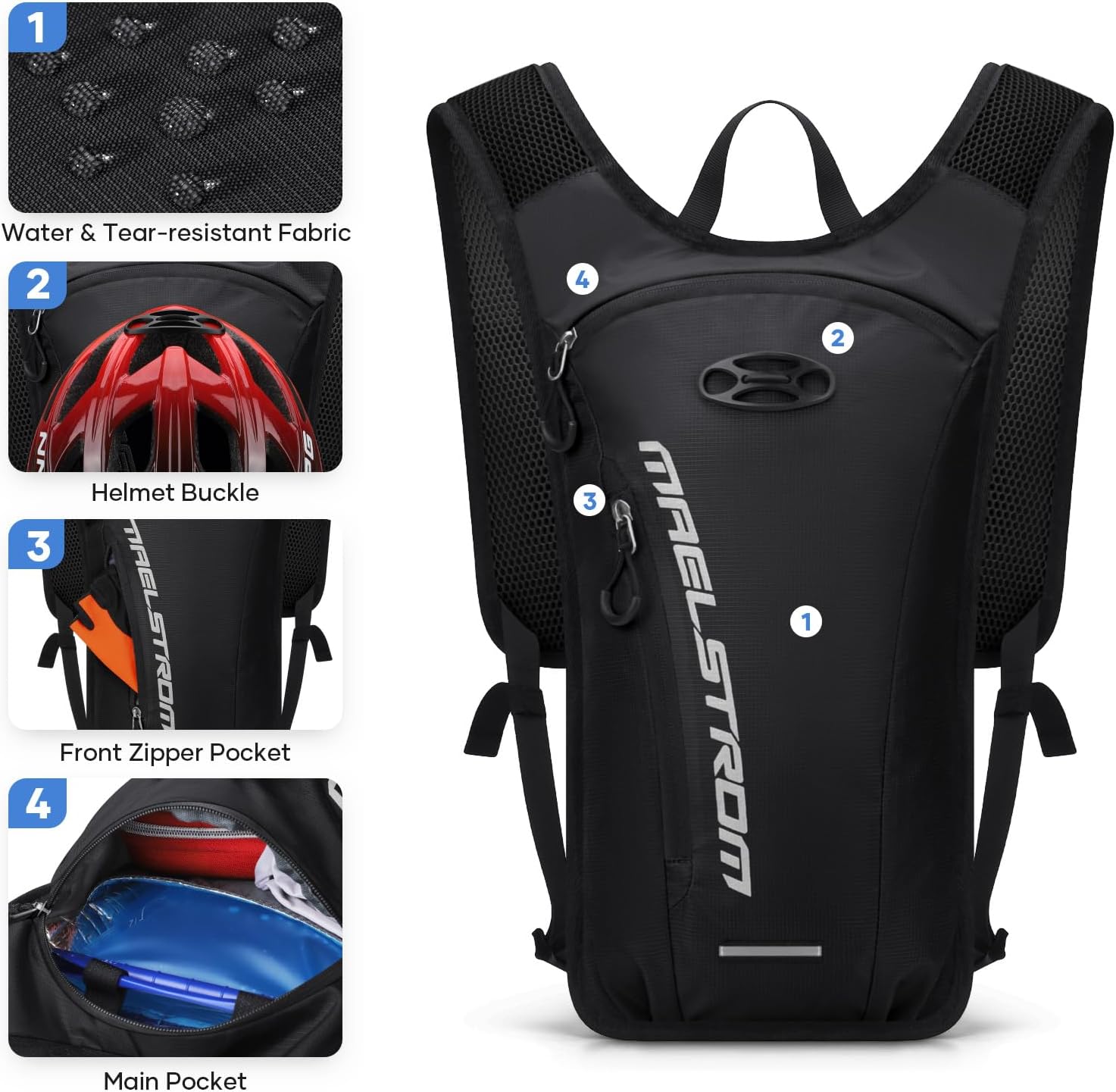 Maelstrom Hydration Backpack, Hiking Backpack with 2L Water Bladder, Running Hydration Vest for Cycling Hiking Rave for Men Women - Image 2