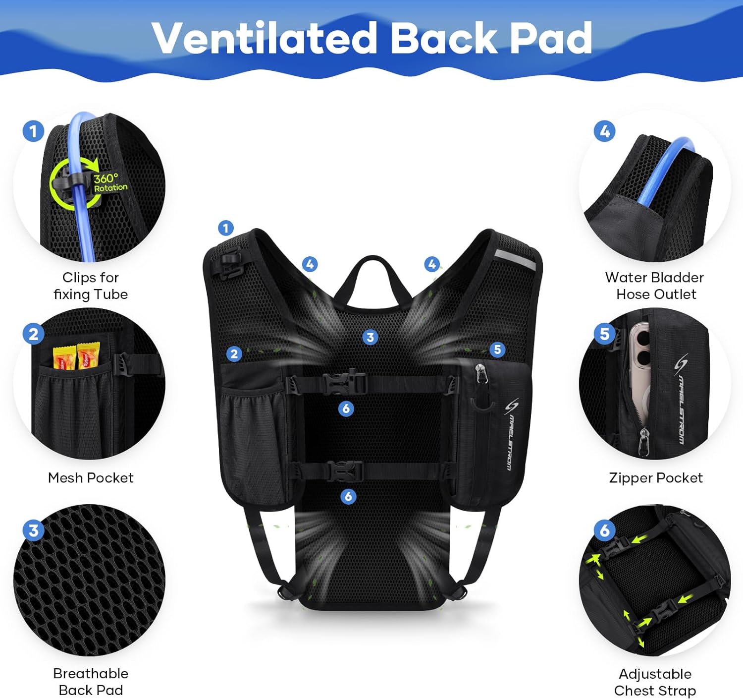 Maelstrom Hydration Backpack, Hiking Backpack with 2L Water Bladder, Running Hydration Vest for Cycling Hiking Rave for Men Women - Image 3