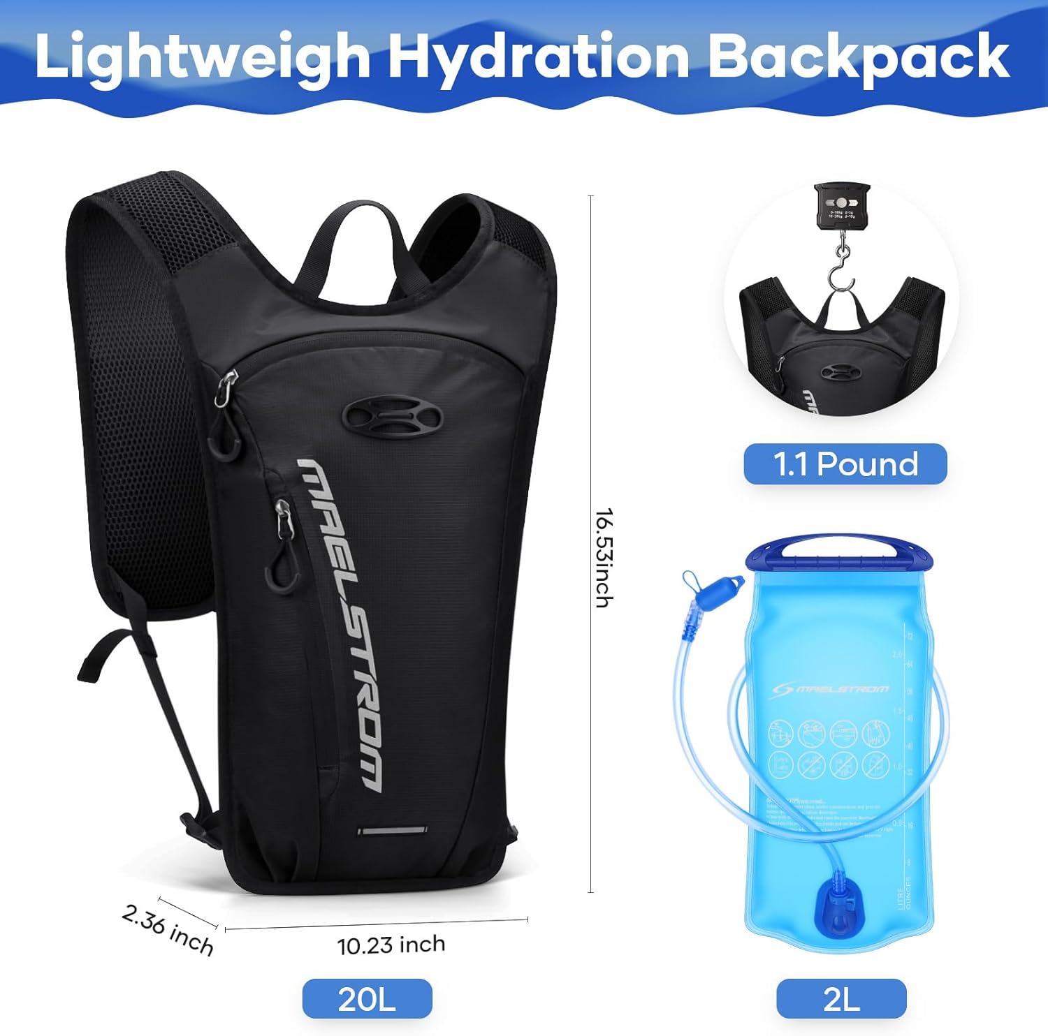 Maelstrom Hydration Backpack, Hiking Backpack with 2L Water Bladder, Running Hydration Vest for Cycling Hiking Rave for Men Women - Image 4